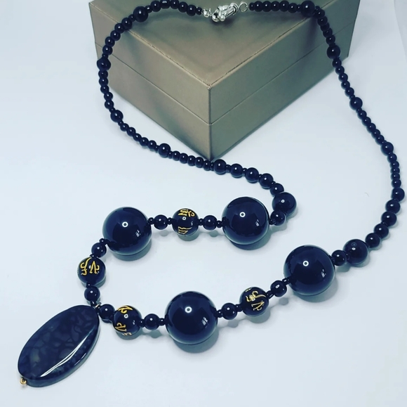 Black Obsidian, Agate necklace - Picture 2 of 4